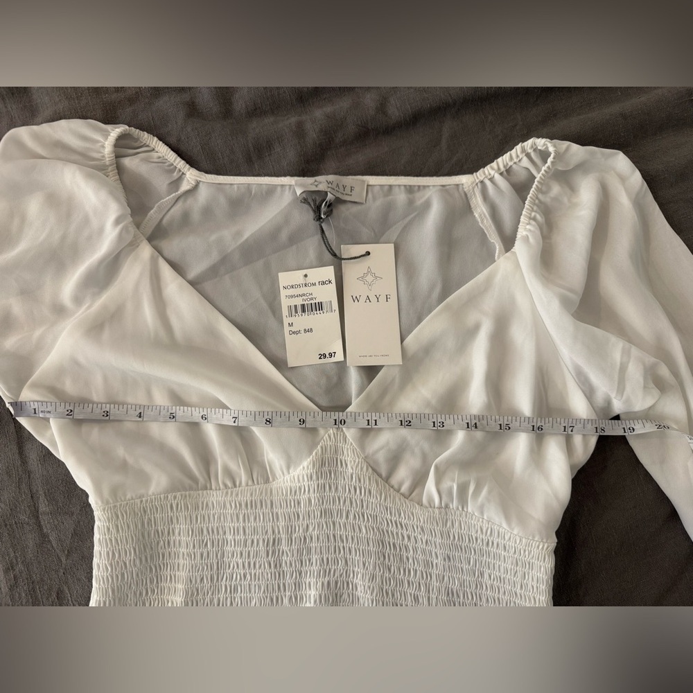 NWT Wayf Women’s White Smocked Long Sleeve Blouse Size Medium - Picture 6 of 6